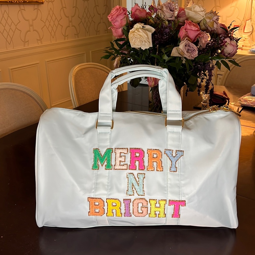 SCL Large Duffle in Sky “Merry N Bright” - 12 patches total - NWT